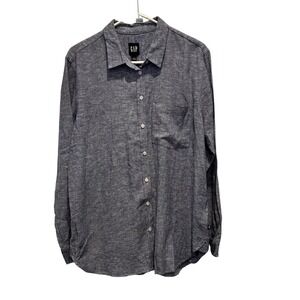 Gap Women's Blue Linen Blend Chambray Shirt‎ Size Large Beach Vacation Coastal